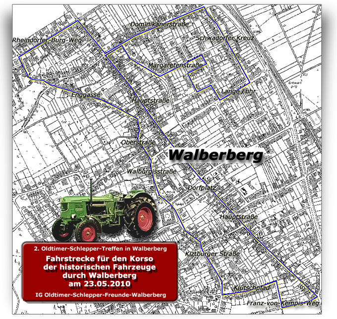 Streckenverlauf f�r den Korso der historischen Fahrzeuge durch Walberberg